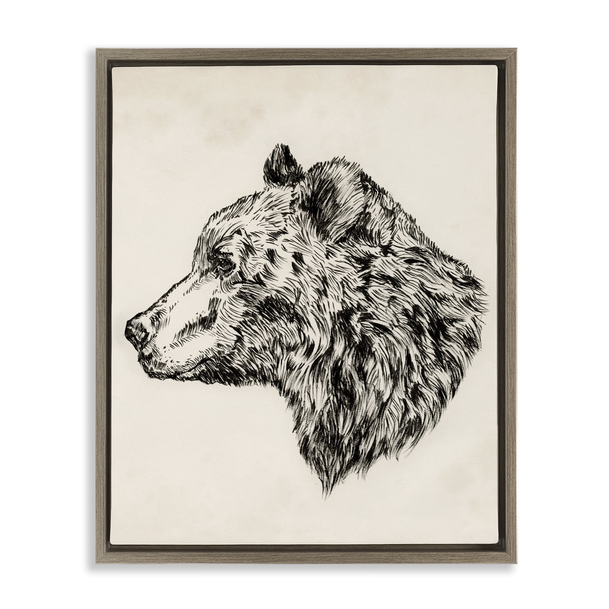 Stupell Industries Woodland Bear Drawing Animals & Insects Drawing Brown Floater Framed Canvas Art Print Wall Art, 17 x 21