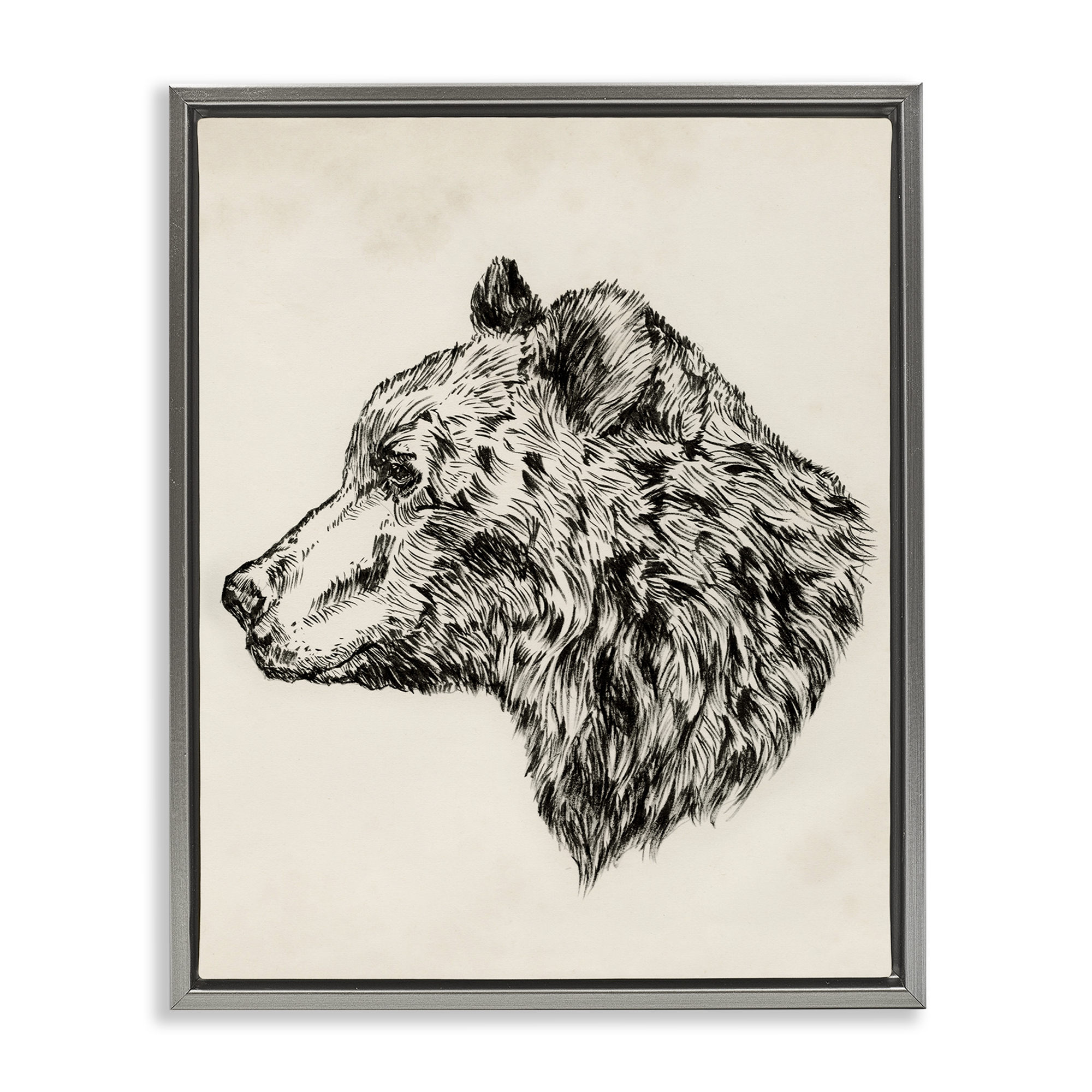 Stupell Industries Woodland Bear Drawing Animals & Insects Drawing Gray Floater Framed Canvas Art Print Wall Art, 17 x 21