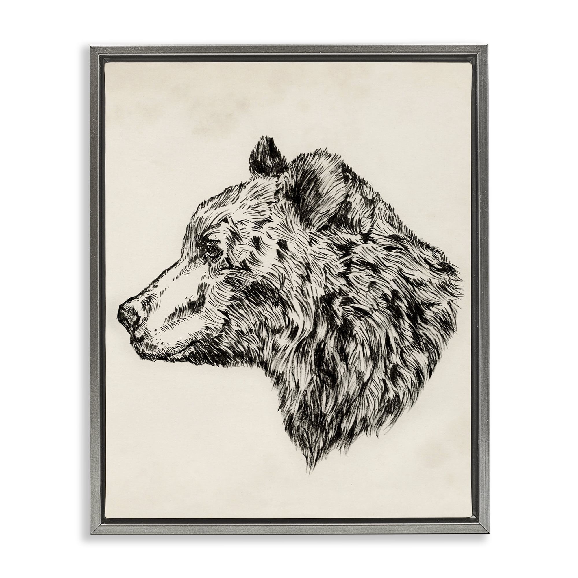 Stupell Industries Woodland Bear Drawing Animals & Insects Drawing Gray Floater Framed Canvas Art Print Wall Art, 25 x 31