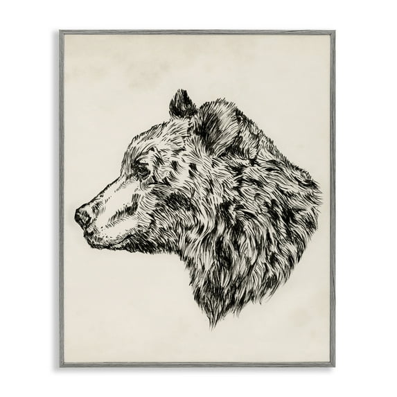 Stupell Industries Woodland Bear Drawing Animals & Insects Drawing Gray Framed Art Print Wall Art, 24 x 30