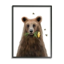 Stupell Industries Woodland Bear Flower Sprig Graphic Art Black Framed Art Print Wall Art, Design by Elizabeth Tyndall