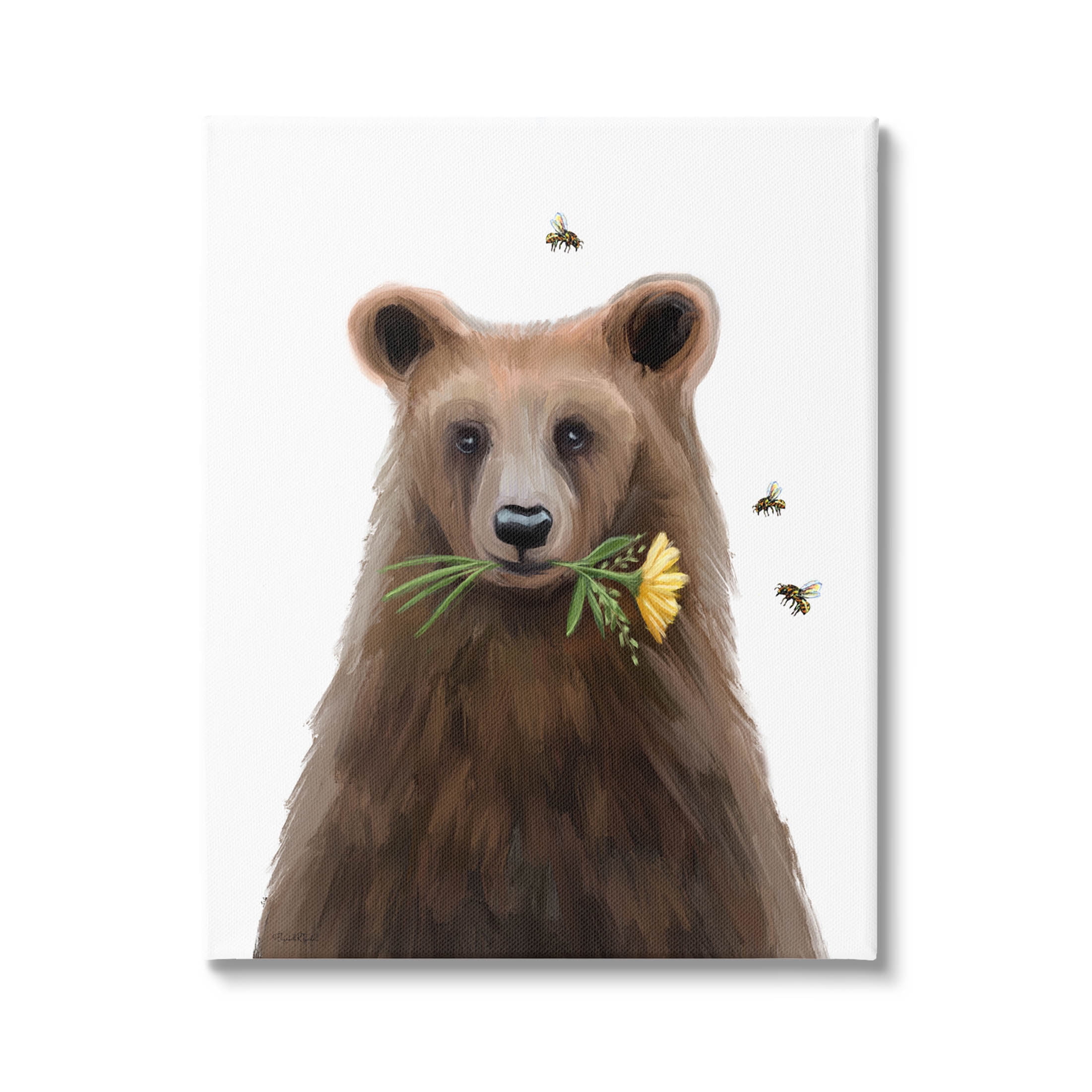 Stupell Industries Woodland Bear Flower Sprig Graphic Art Gallery Wrapped Canvas Print Wall Art, Design by Elizabeth Tyndall