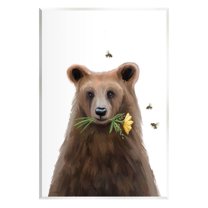 Stupell Industries Woodland Bear Flower Sprig Graphic Art Unframed Art Print Wall Art, Design by Elizabeth Tyndall