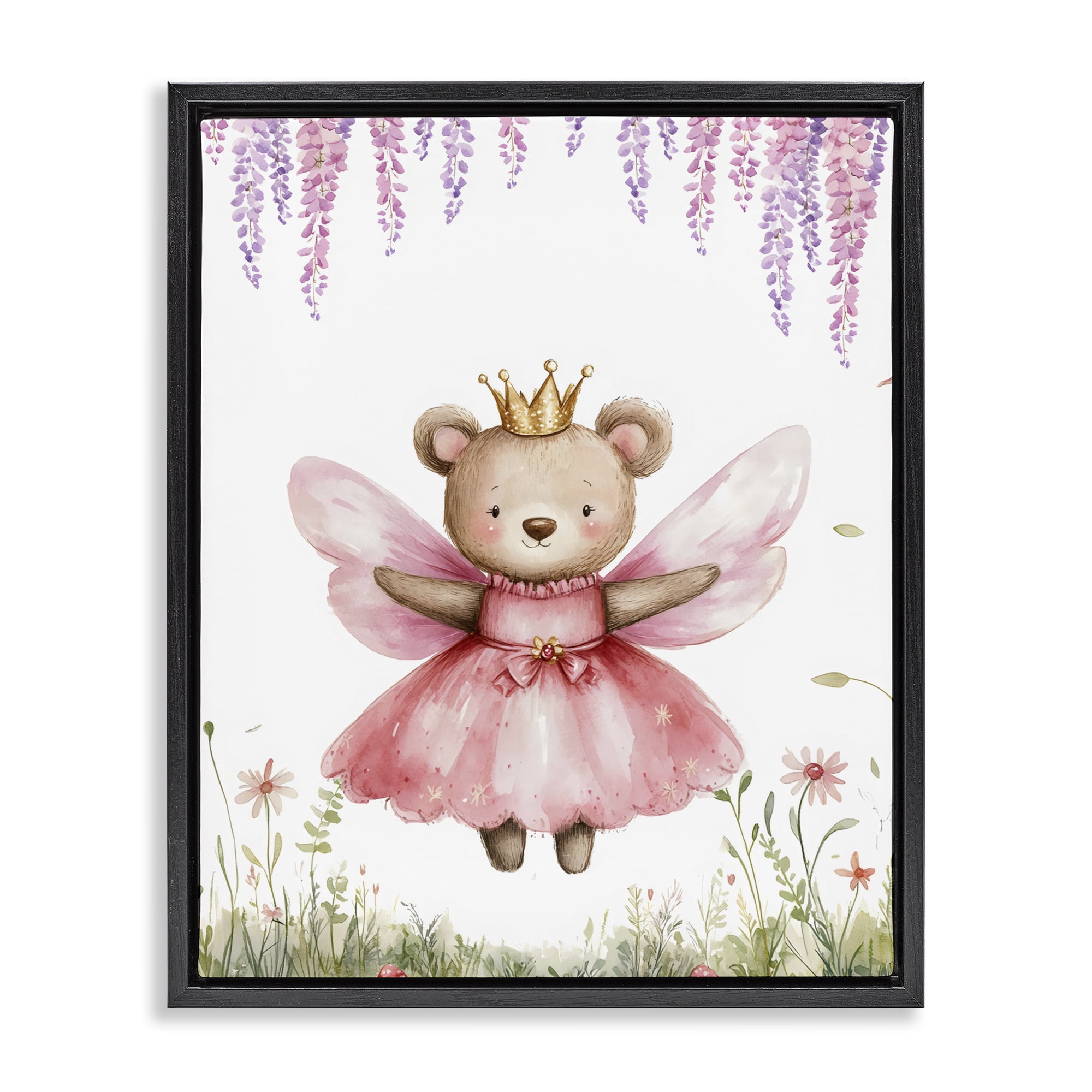 Stupell Industries Woodland Bear Forest Fairy Black Framed Floater Canvas Wall Art, design by LSR Design Studio