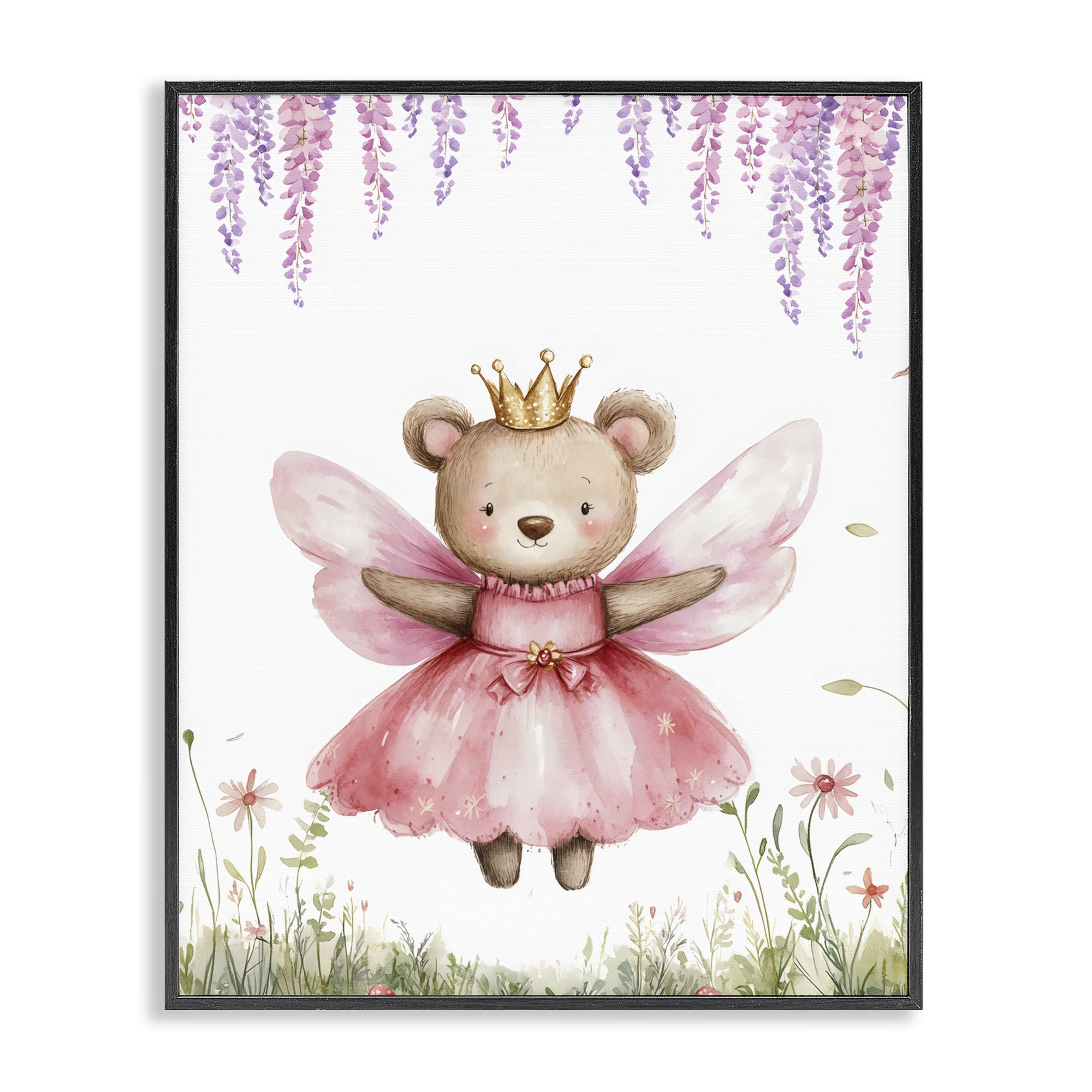 Stupell Industries Woodland Bear Forest Fairy Black Framed Giclee Art, design by LSR Design Studio