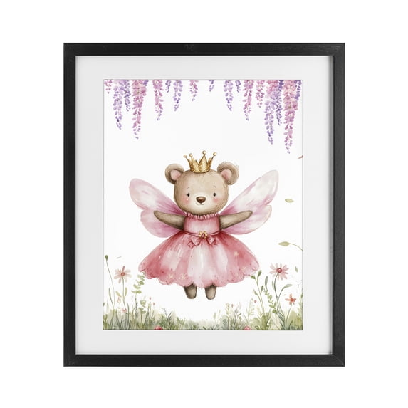 Stupell Industries Cottage Woodland Bear Forest Fairy Black Framed Print Under Glass, 13 x 16, by LSR Design Studio