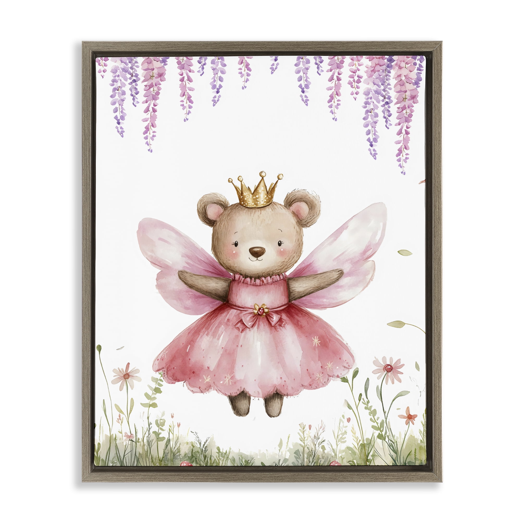 Stupell Industries Woodland Bear Forest Fairy Brown Framed Floater Canvas Wall Art, design by LSR Design Studio