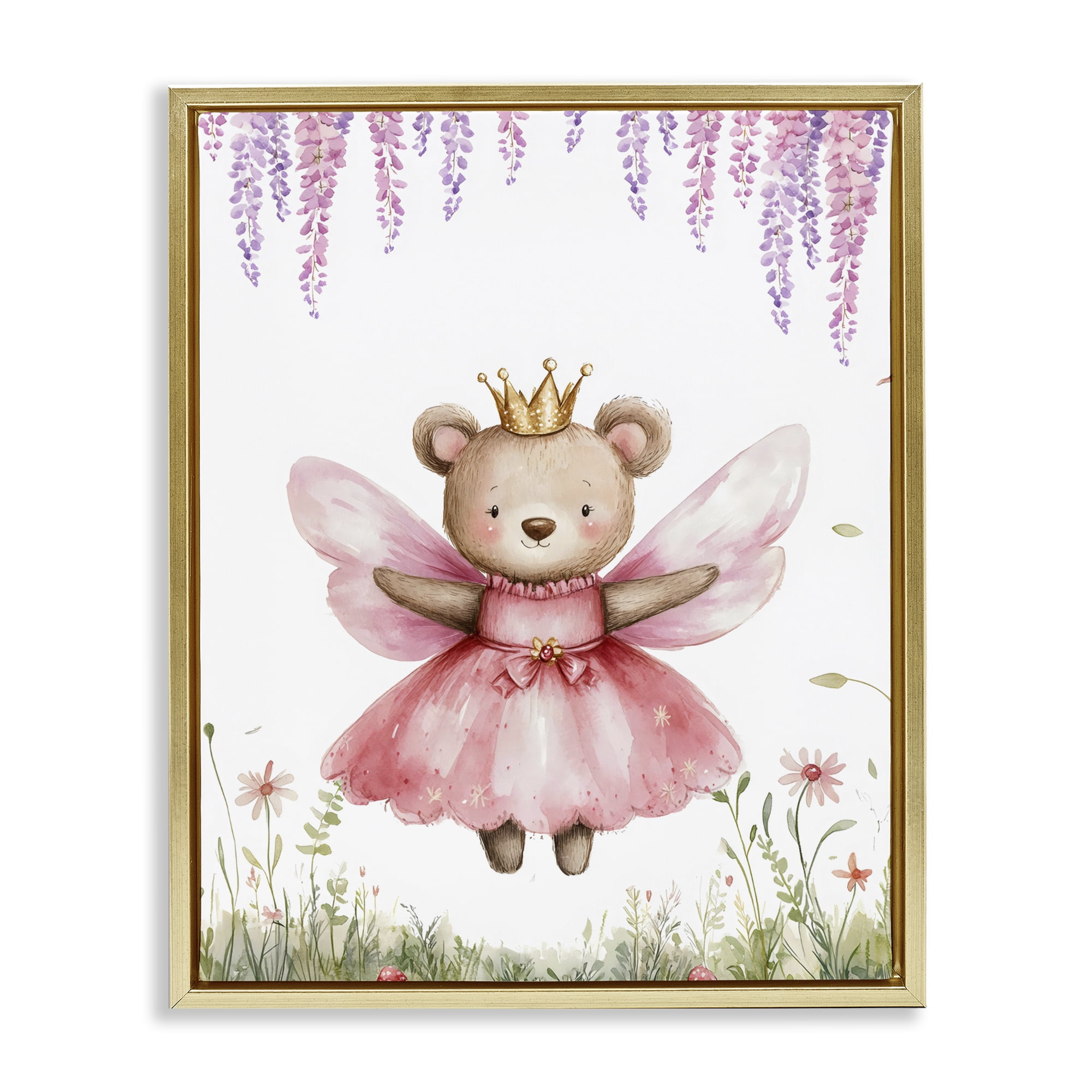Stupell Industries Woodland Bear Forest Fairy Gold Framed Floater Canvas Wall Art, design by LSR Design Studio