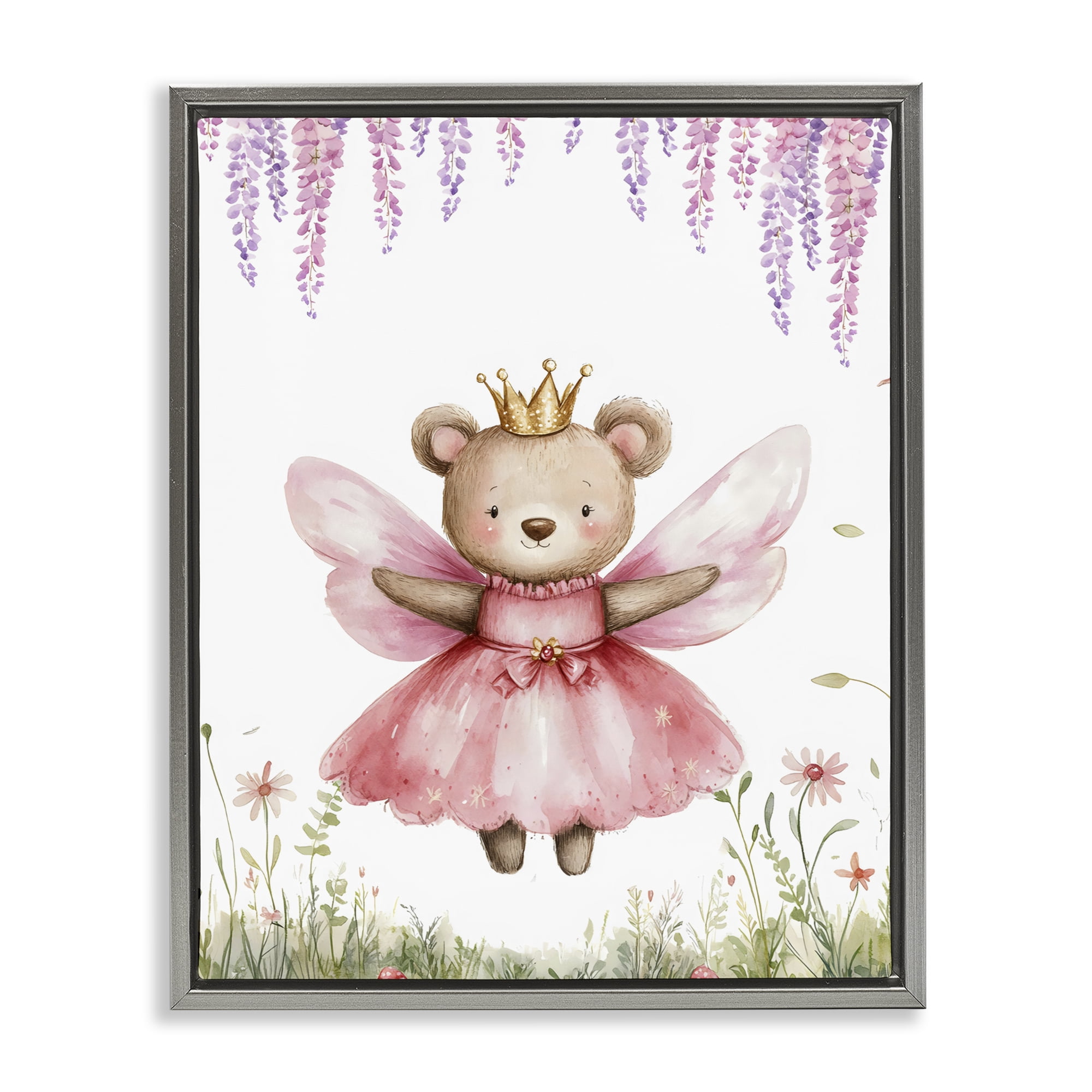 Stupell Industries Woodland Bear Forest Fairy Gray Framed Floater Canvas Wall Art, design by LSR Design Studio