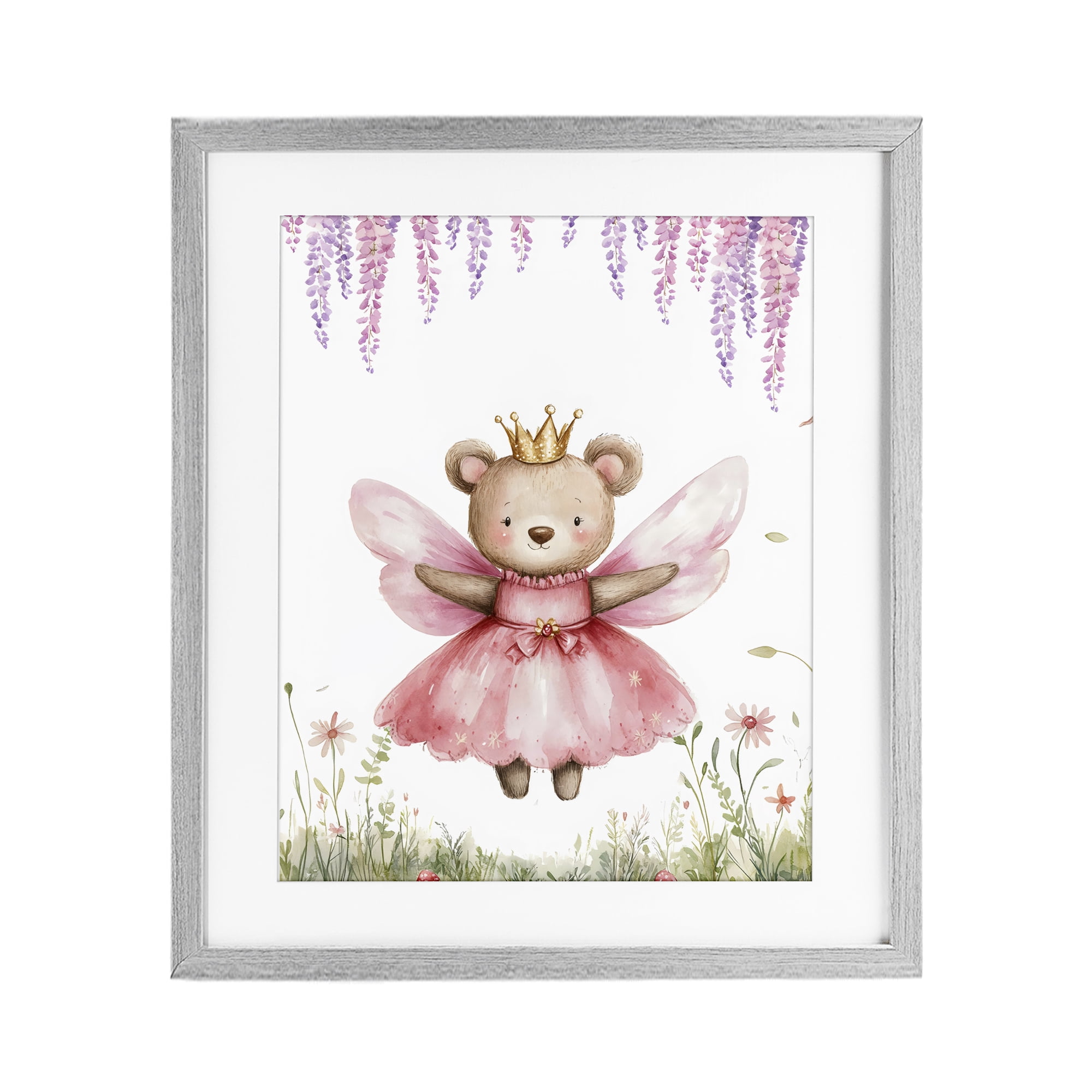 Stupell Industries Woodland Bear Forest Fairy Gray Framed Print Under Glass, design by LSR Design Studio