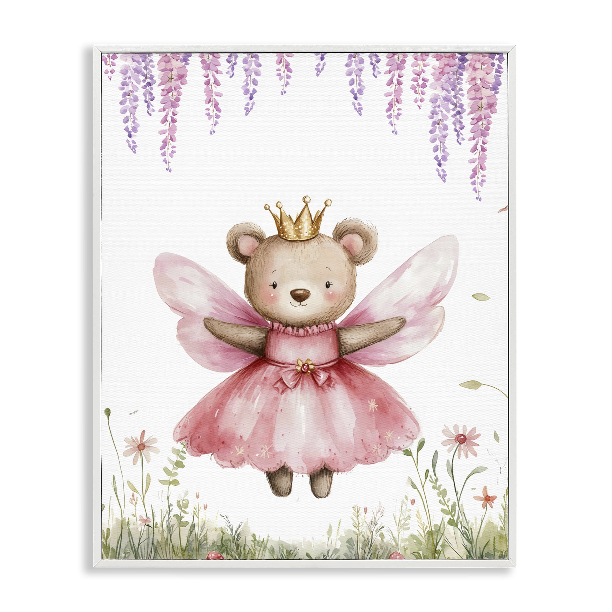 Stupell Industries Woodland Bear Forest Fairy White Framed Giclee Art, design by LSR Design Studio