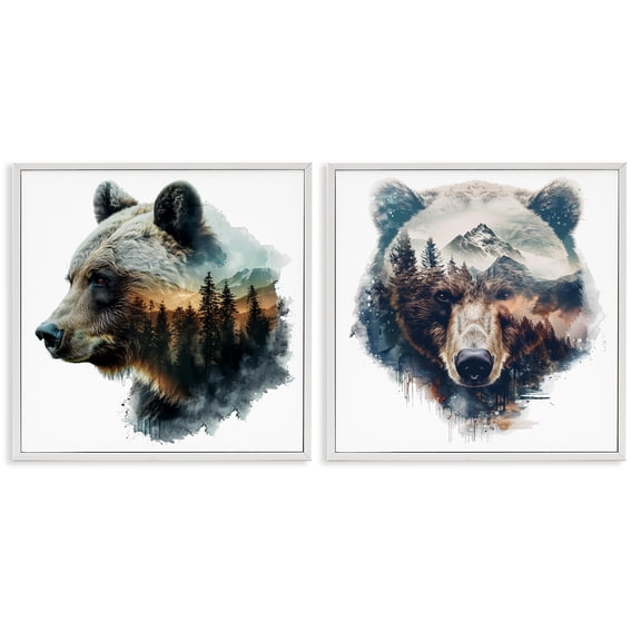 Stupell Industries Woodland Bear Forest Silhouettes Animals Painting White Framed Art Print Wall Art, 12 x 12, Set of 2