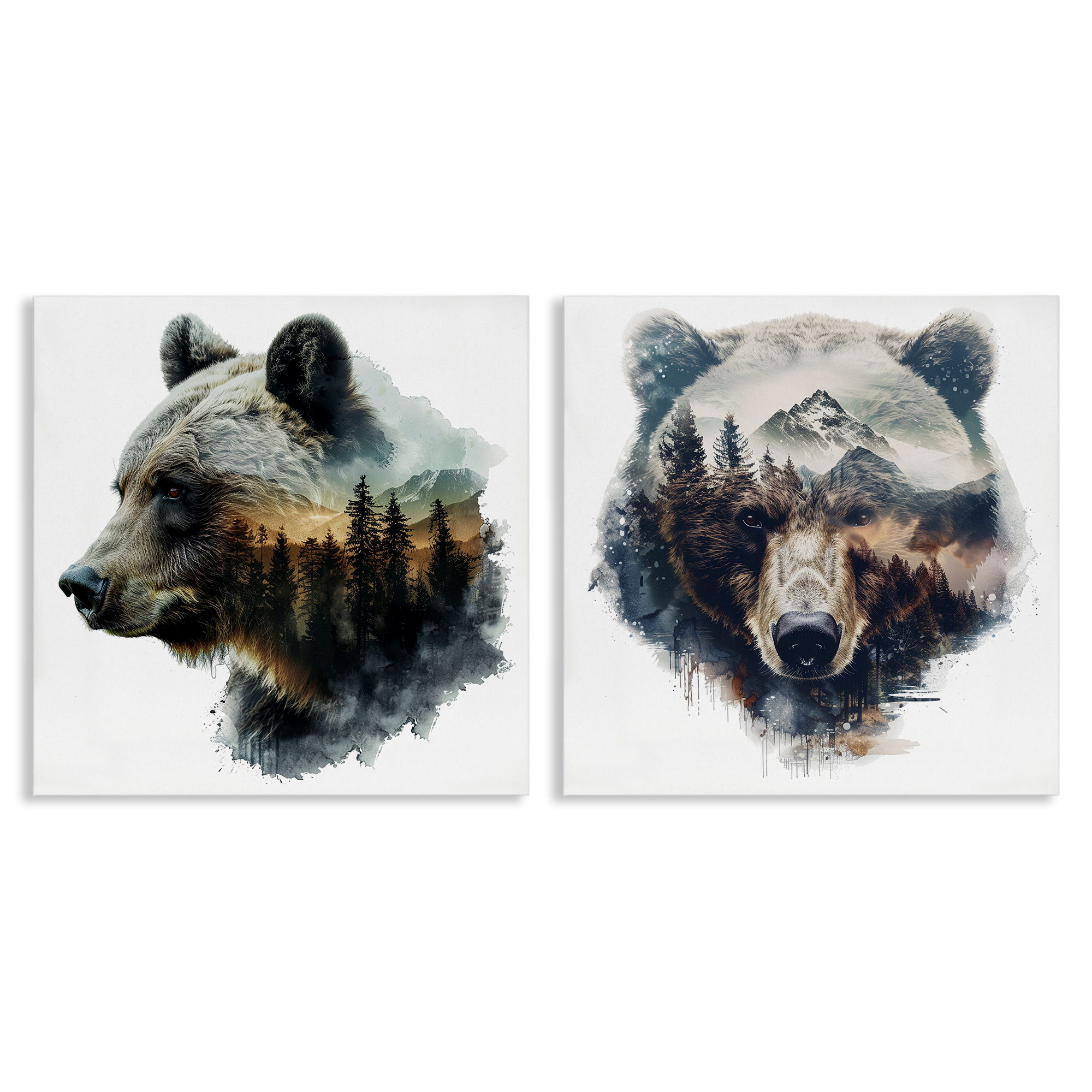Stupell Industries Woodland Bear Forest Silhouettes Animals Painting Wrapped Canvas Art Print Wall Art, 17 x 17, Set of 2
