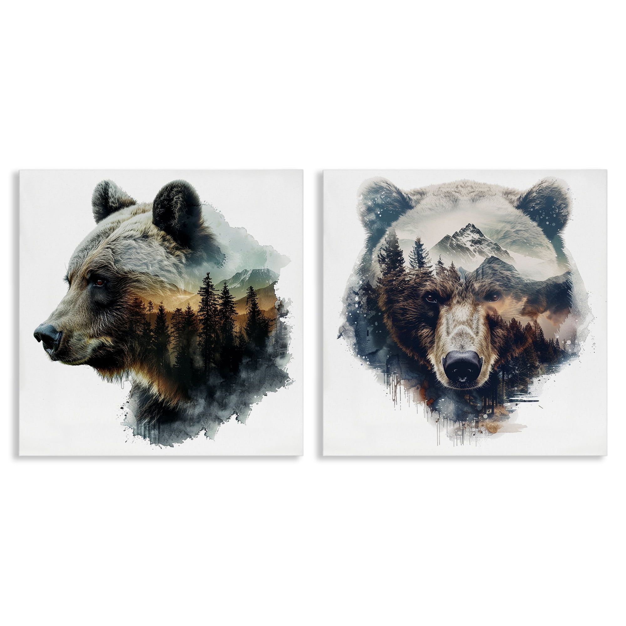 Stupell Industries Woodland Bear Forest Silhouettes Animals Painting Wrapped Canvas Art Print Wall Art, 24 x 24, Set of 2