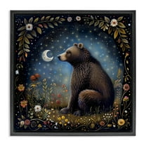Stupell Industries Woodland Bear Night Forest Animals Painting Black Floater Framed Canvas Art Print Wall Art, 18 x 18
