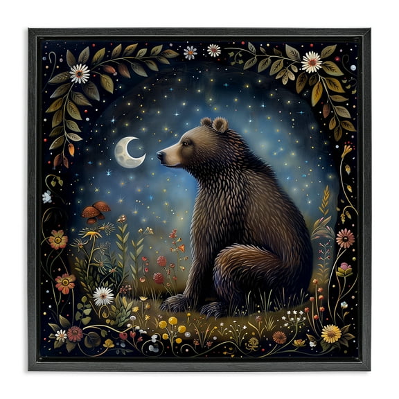 Stupell Industries Woodland Bear Night Forest Animals Painting Black Floater Framed Canvas Art Print Wall Art, 18 x 18