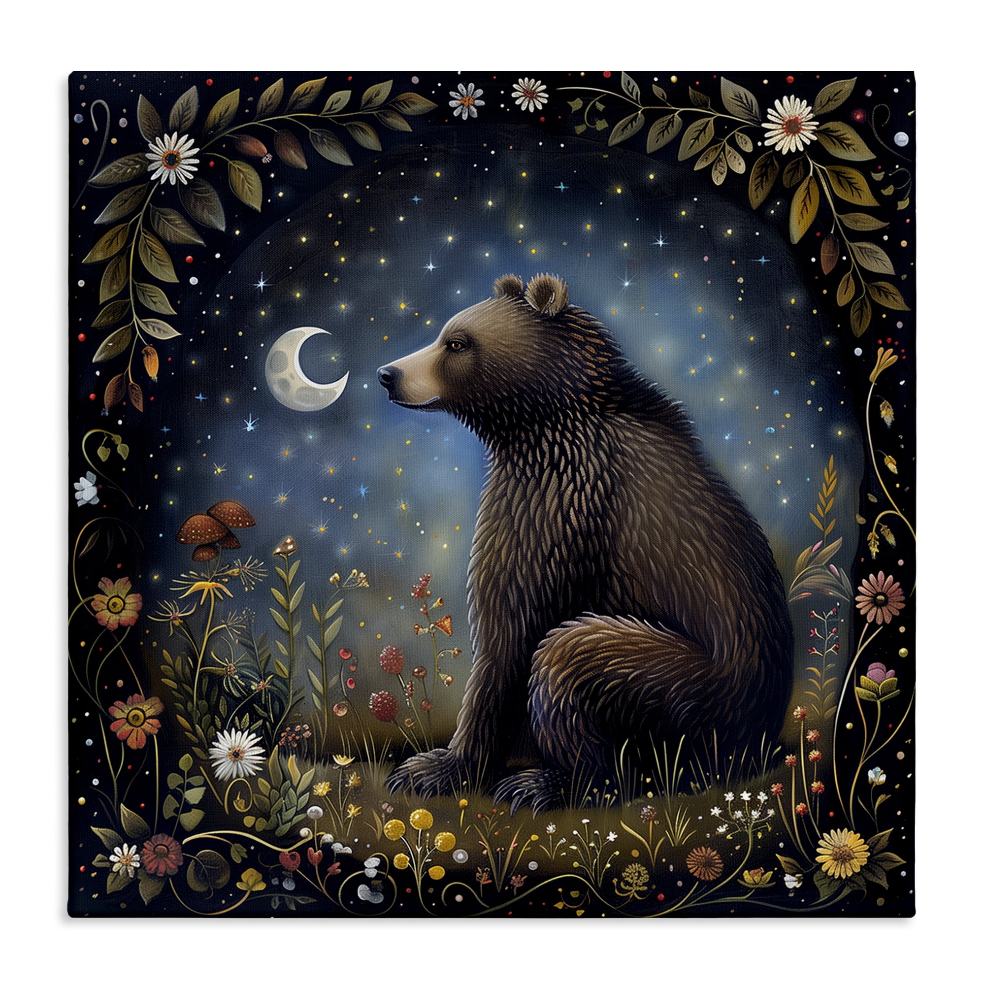 Stupell Industries Woodland Bear Night Forest Animals Painting Wrapped Canvas Art Print Wall Art, 30 x 30