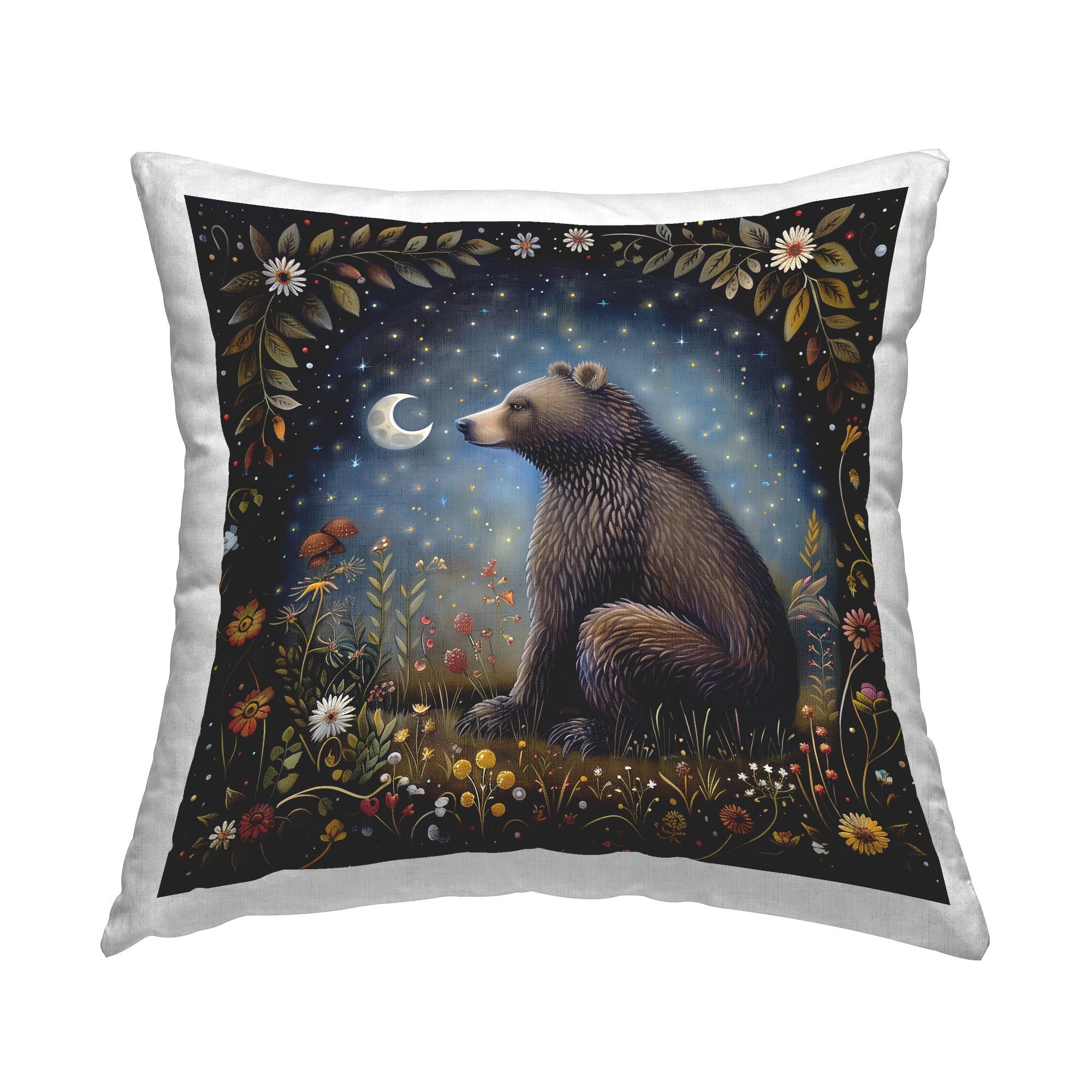 Stupell Industries Woodland Bear Night Forest Decorative Printed Throw Pillow Design by The Dutch Lady.