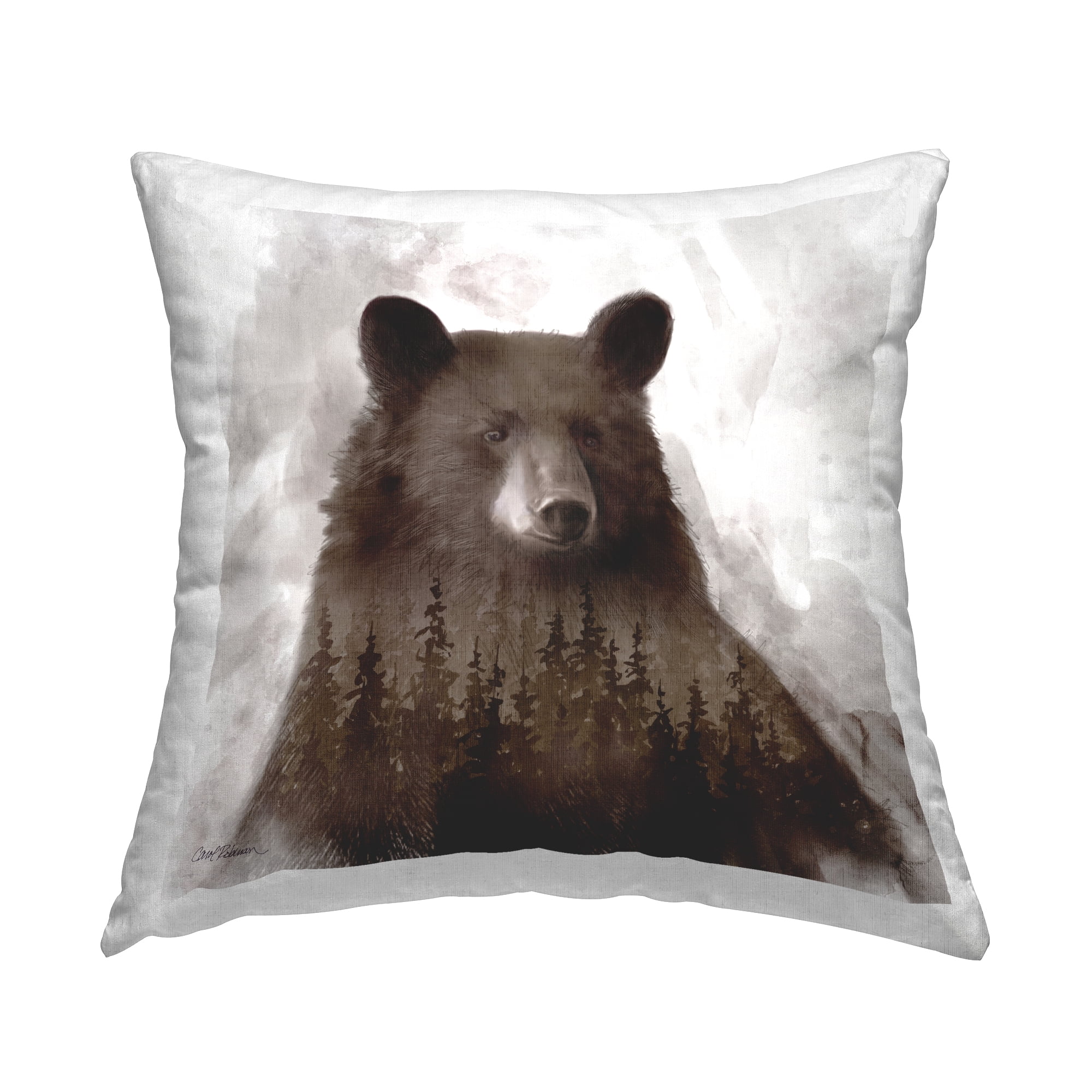 Stupell Industries Woodland Bear Portrait Abstract Pine Tree Forest Cabin Brown,18 x 7 x 18 Decorative Pillows
