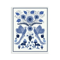 Stupell Industries Woodland Blue Folk Pattern Plants & Flowers Painting Unframed Art Print Wall Art, 11 x 14