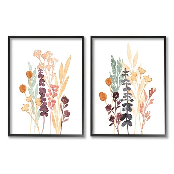 Stupell Industries Woodland Botanical Herb Sprigs Graphic Art Black Framed Art Print Wall Art, Set of 2, Design by Annie Warren