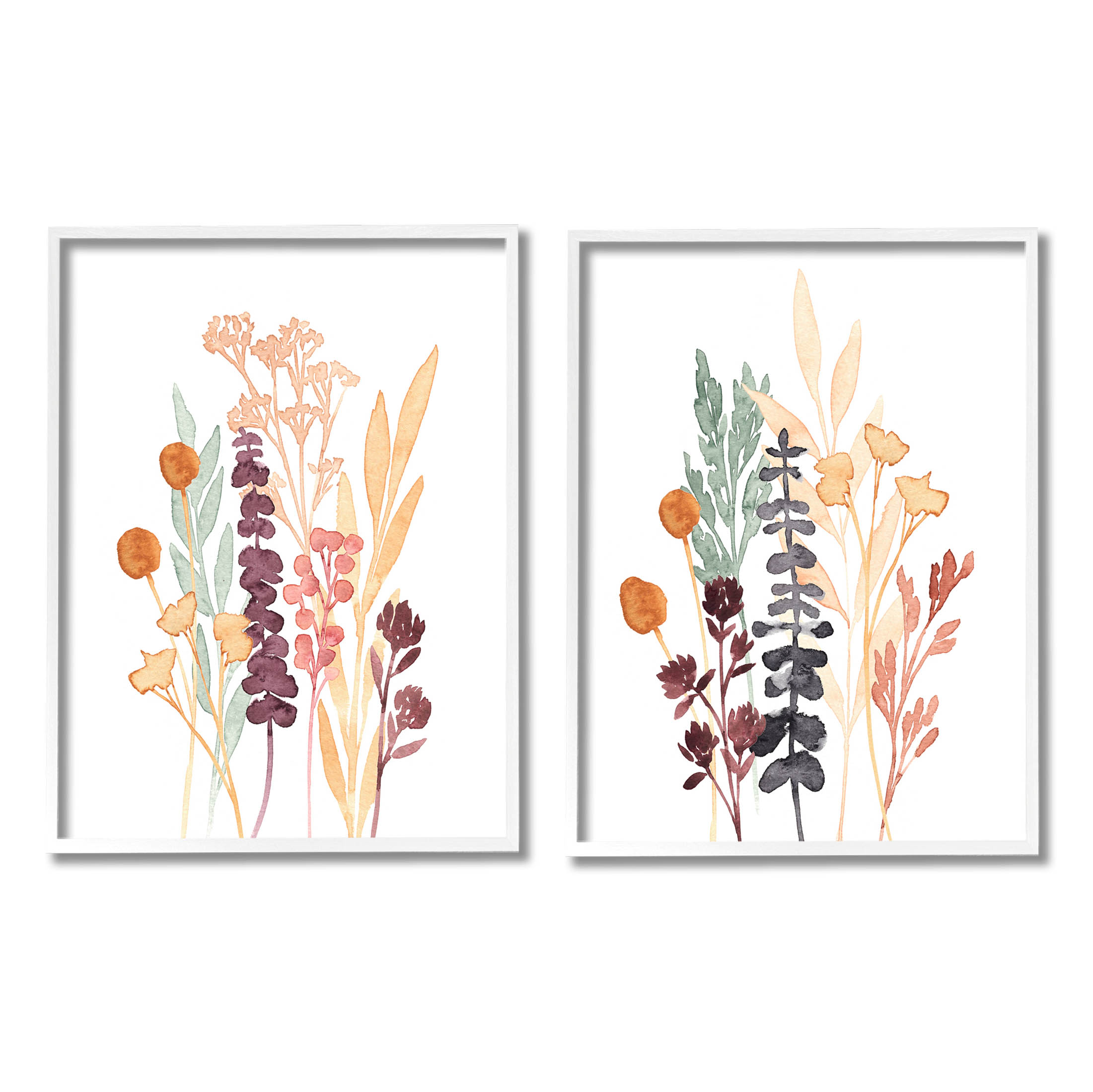Stupell Industries Woodland Botanical Herb Sprigs Graphic Art White Framed Art Print Wall Art, Set of 2, Design by Annie Warren