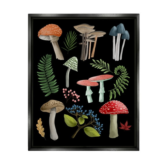 Stupell Industries Woodland Botanicals on Black Botanical & Floral Painting Black Floater Framed Canvas Art Print Wall Art, 25 x 31