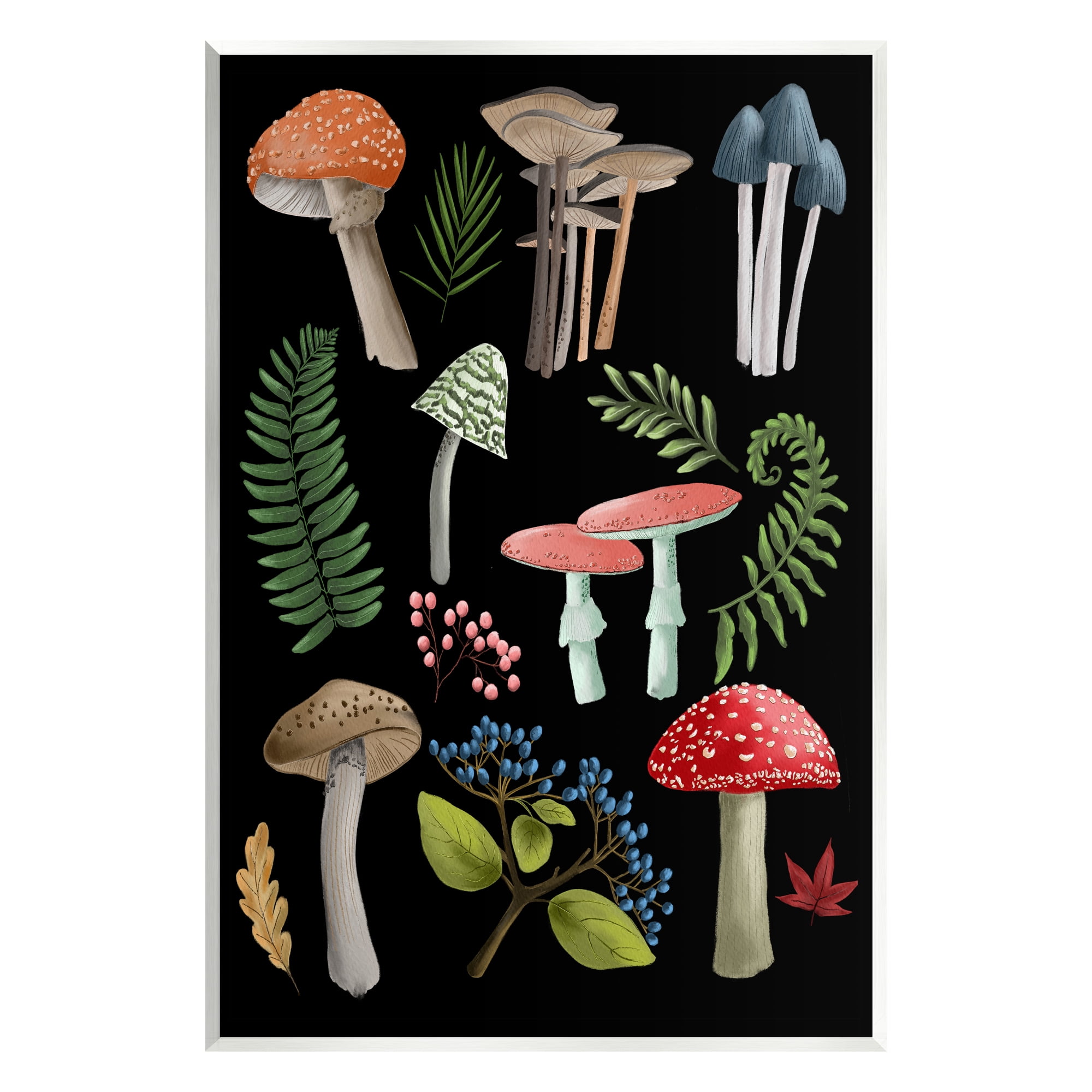 Stupell Industries Woodland Botanicals on Black Botanical & Floral Painting Unframed Art Print Wall Art, 10 x 15