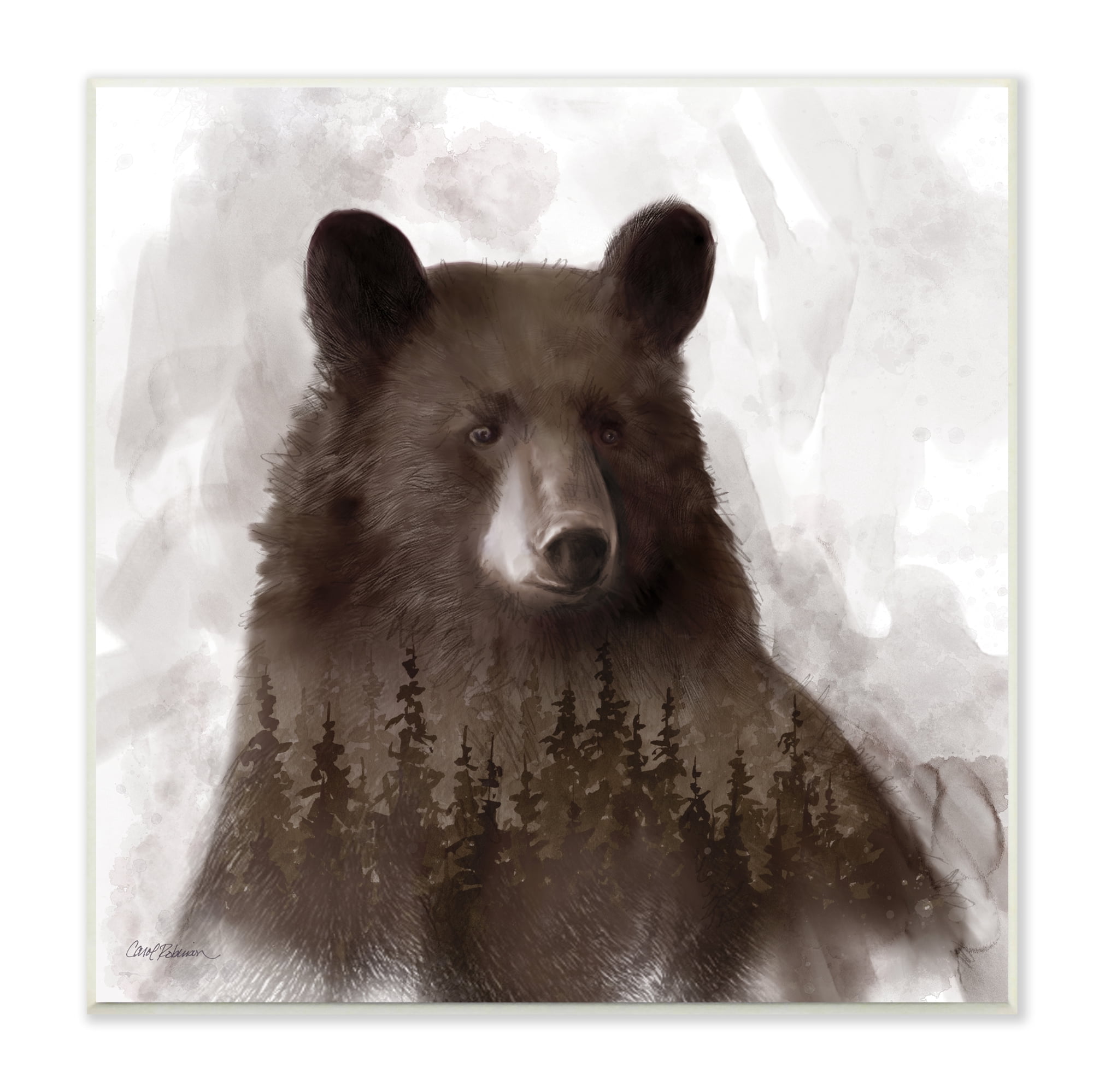 Stupell Industries Woodland Brown Bear Portrait Abstract Pine Tree Forest, 12 x 12, Design by Carol Robinson