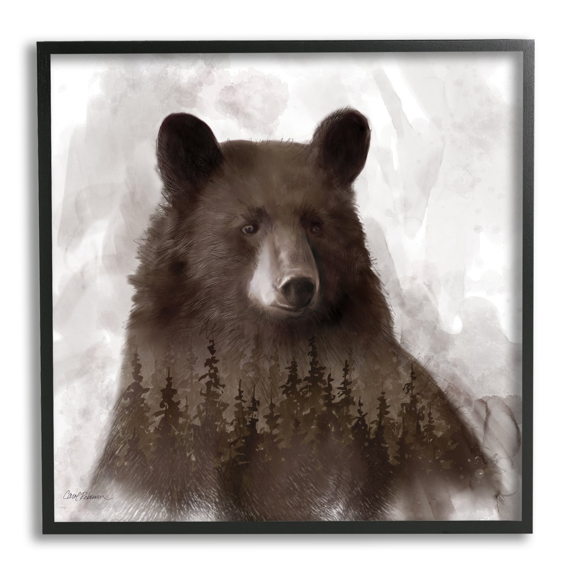 Stupell Industries Woodland Brown Bear Portrait Abstract Pine Tree Forest, 17 x 30, Design by Carol Robinson