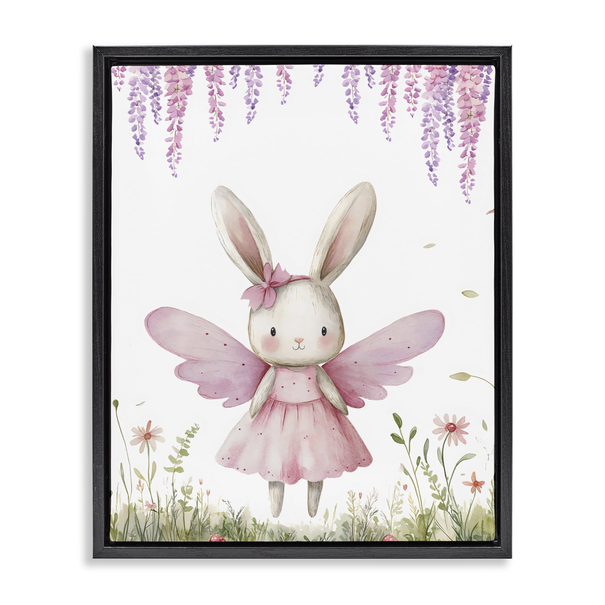 Stupell Industries Woodland Bunny Forest Fairy Black Framed Floater Canvas Wall Art, design by LSR Design Studio