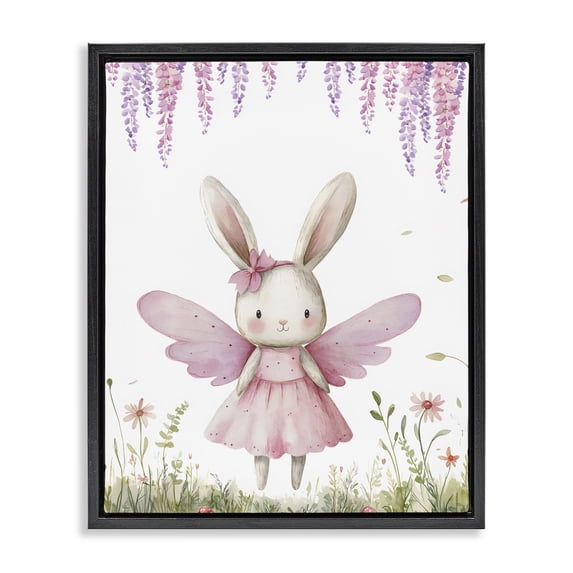 Stupell Industries Eclectic Woodland Bunny Forest Fairy Black Floating Frame Canvas Art, 17 x 21, by LSR Design Studio