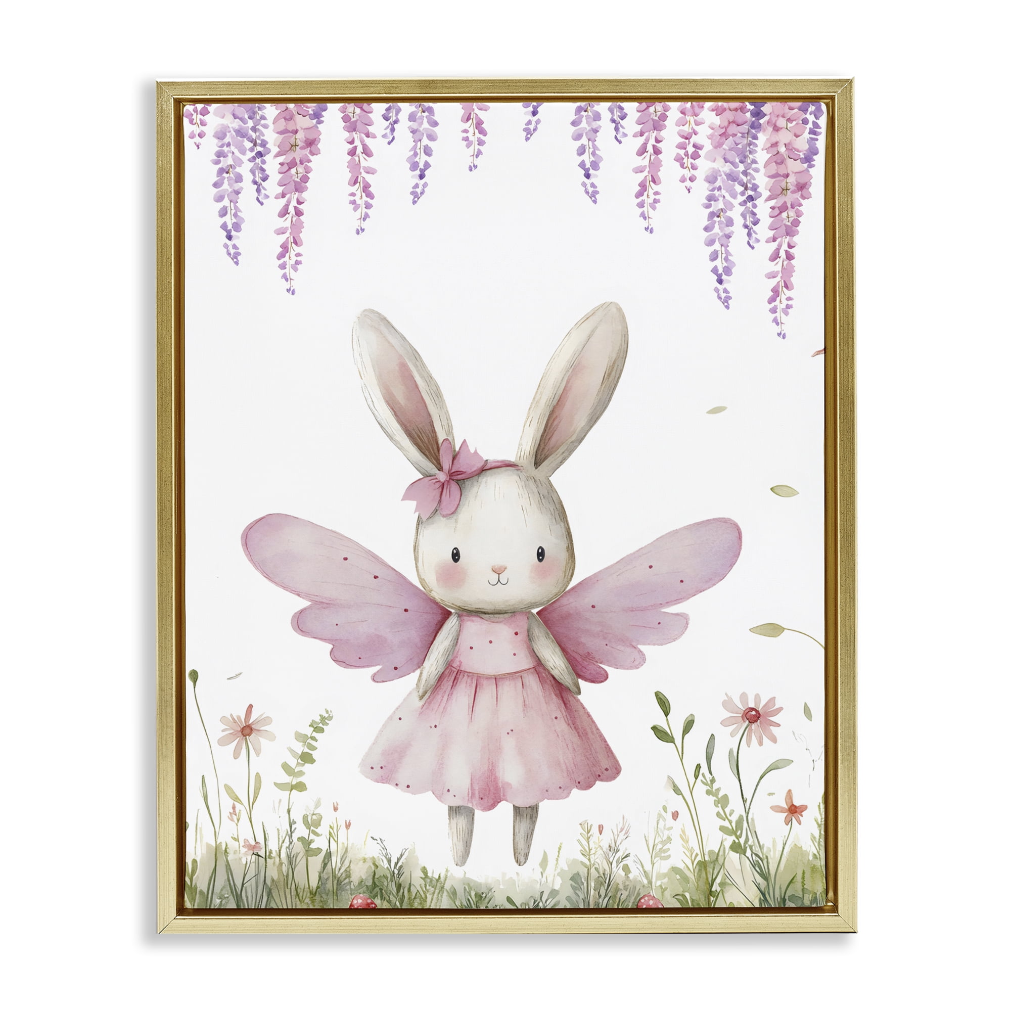 Stupell Industries Woodland Bunny Forest Fairy Gold Framed Floater Canvas Wall Art, design by LSR Design Studio