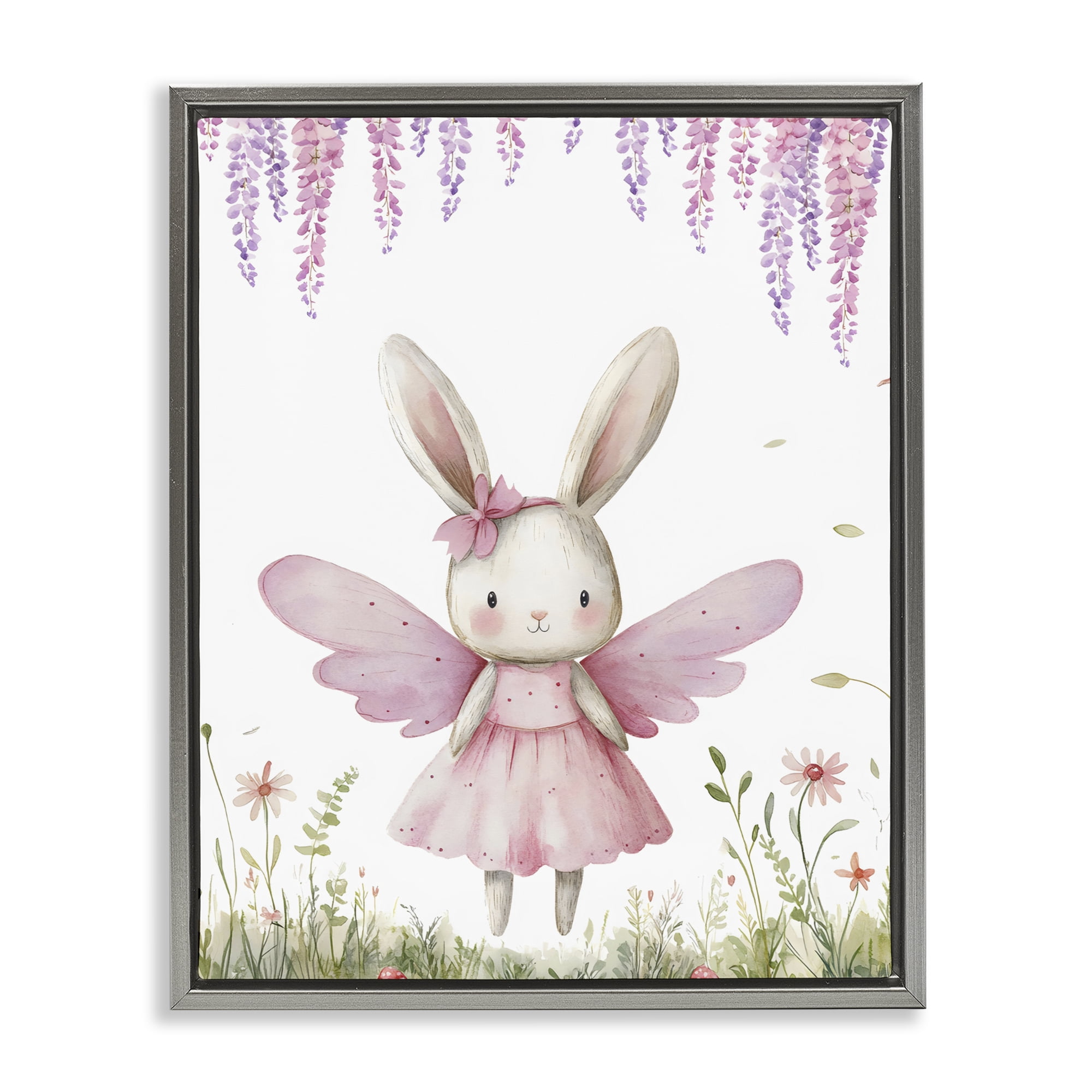 Stupell Industries Woodland Bunny Forest Fairy Gray Framed Floater Canvas Wall Art, design by LSR Design Studio