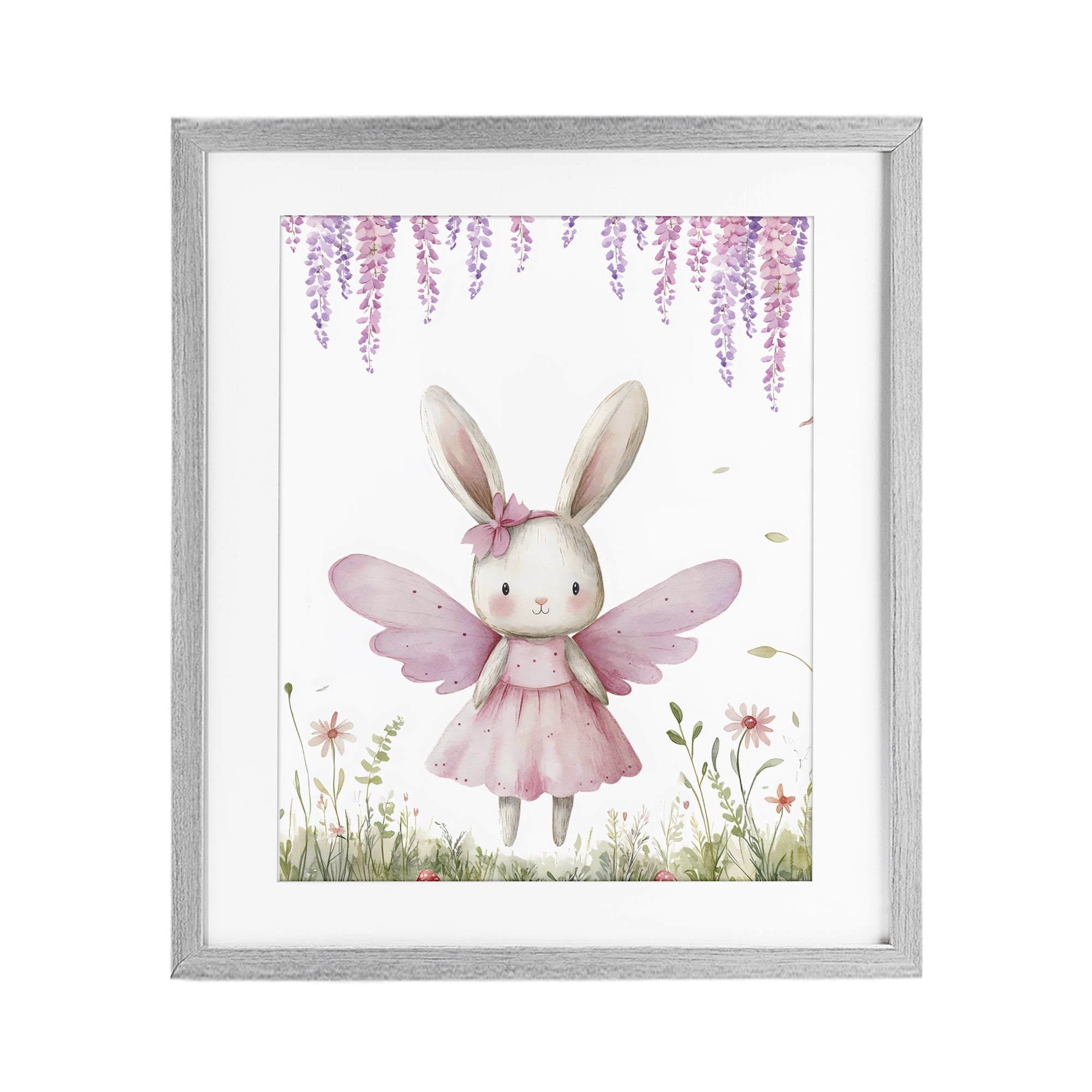 Stupell Industries Woodland Bunny Forest Fairy Gray Framed Print Under Glass, design by LSR Design Studio