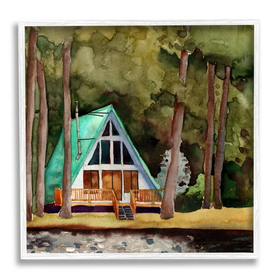 Stupell Industries Woodland Cabin Landscape Landscape Painting White Framed Art Print Wall Art, 12 x 12