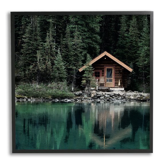 Stupell Industries Woodland Cabin Reflection Landscape Photography Black Framed Art Print Wall Art, 12 x 12