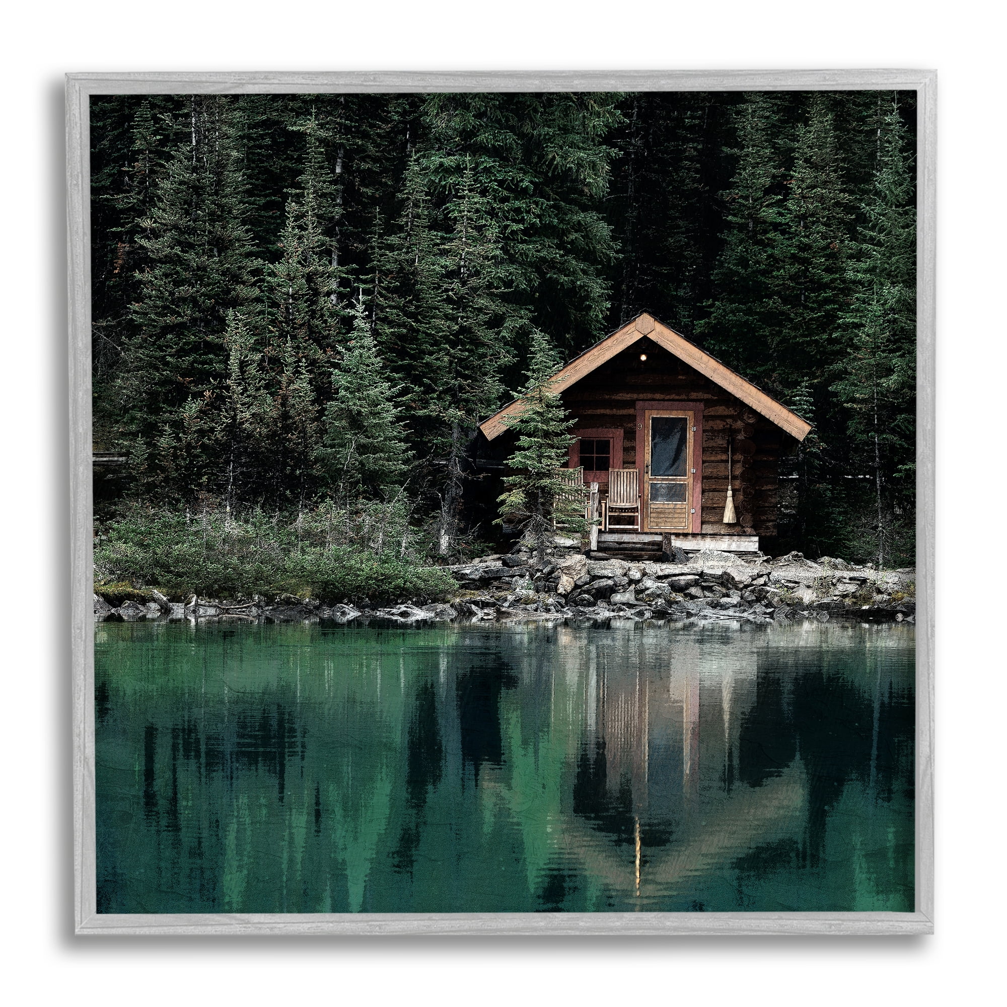 Stupell Industries Woodland Cabin Reflection Landscape Photography Gray Framed Art Print Wall Art, 17 x 17