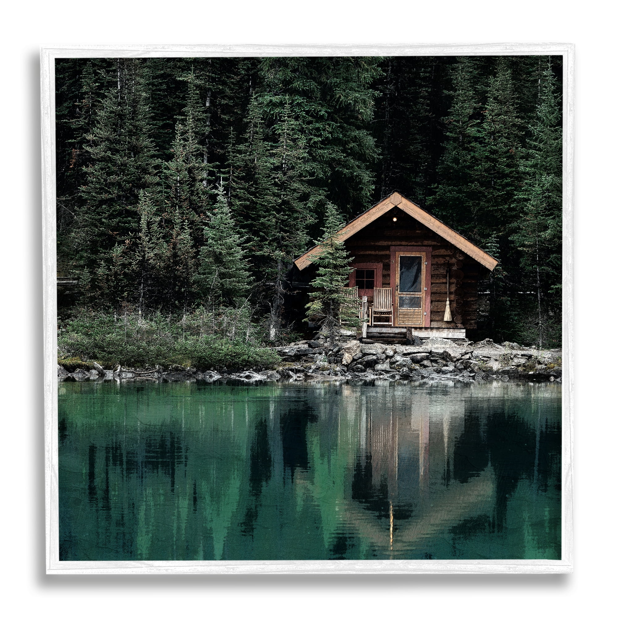 Stupell Industries Woodland Cabin Reflection Landscape Photography White Framed Art Print Wall Art, 24 x 24