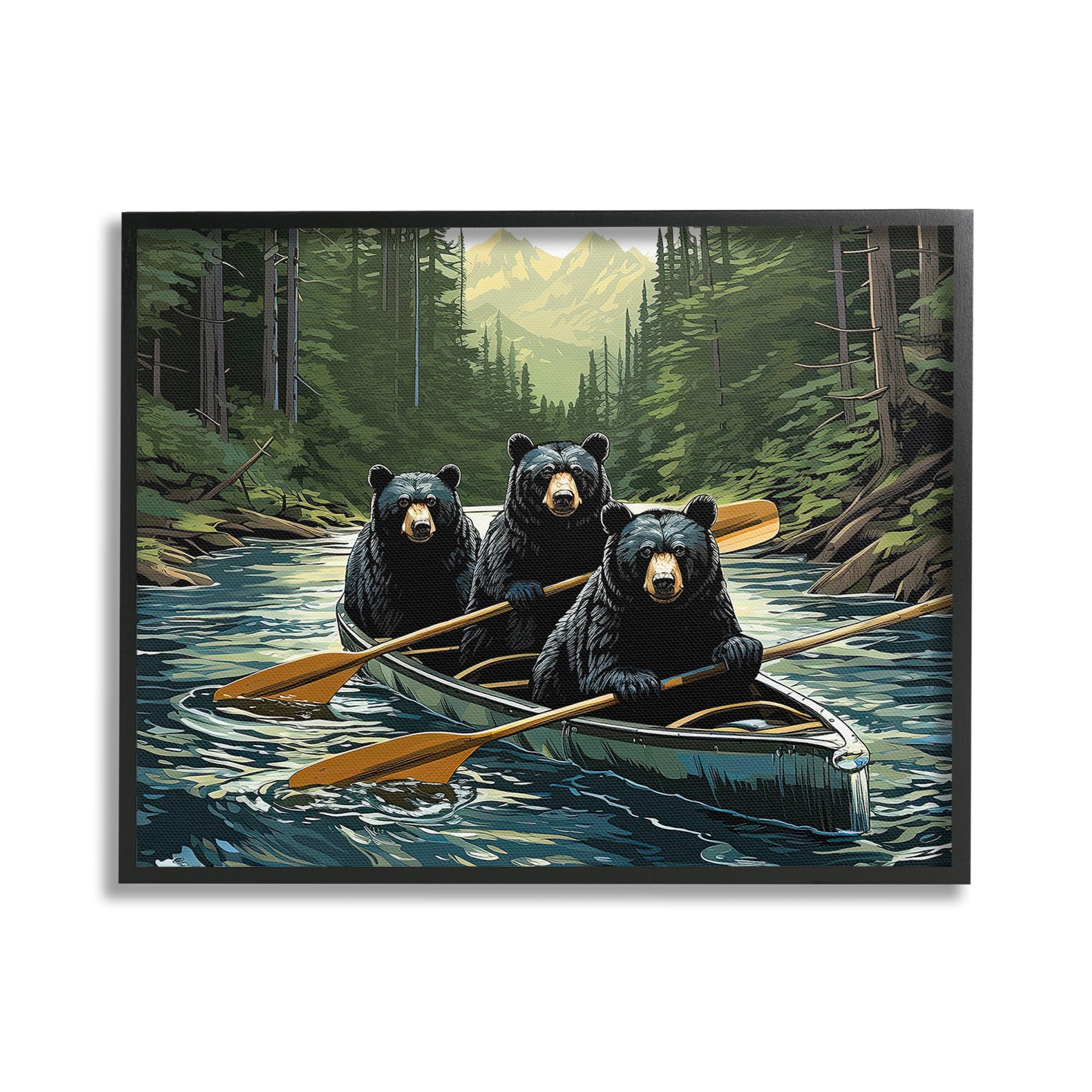 Stupell Industries Woodland Canoeing Bears Animals & Insects Painting Black Framed Art Print Wall Art, 20 x 16