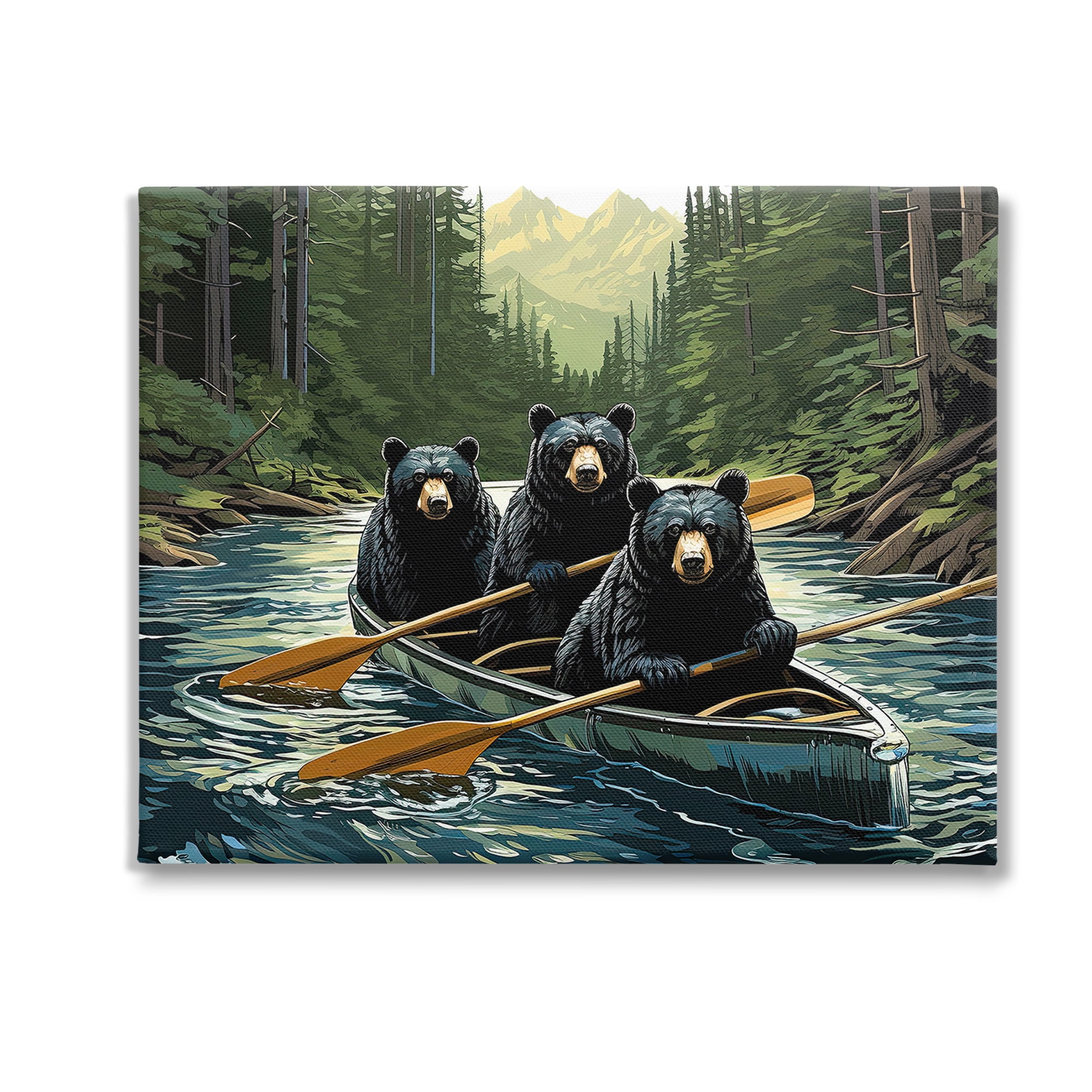Stupell Industries Woodland Canoeing Bears Animals & Insects Painting Gallery Wrapped Canvas Art Print Wall Art, 20 x 16