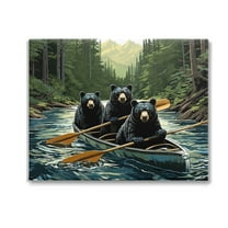 Stupell Industries Woodland Canoeing Bears Animals & Insects Painting Gallery Wrapped Canvas Art Print Wall Art, 20 x 16