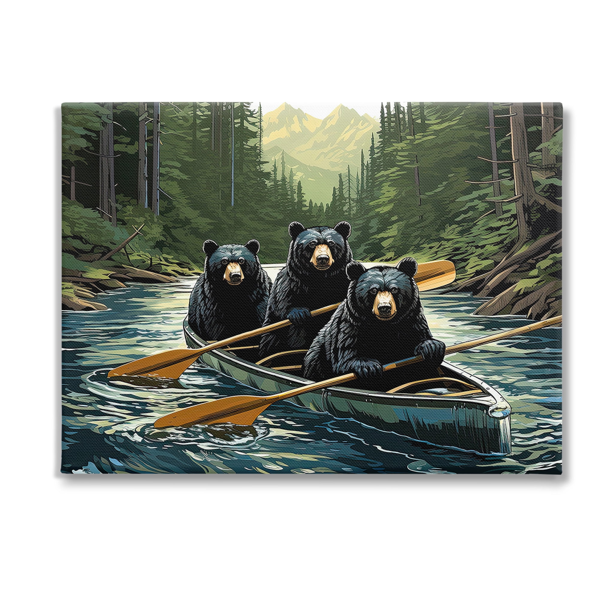 Stupell Industries Woodland Canoeing Bears Animals & Insects Painting Gallery Wrapped Canvas Art Print Wall Art, 40 x 30