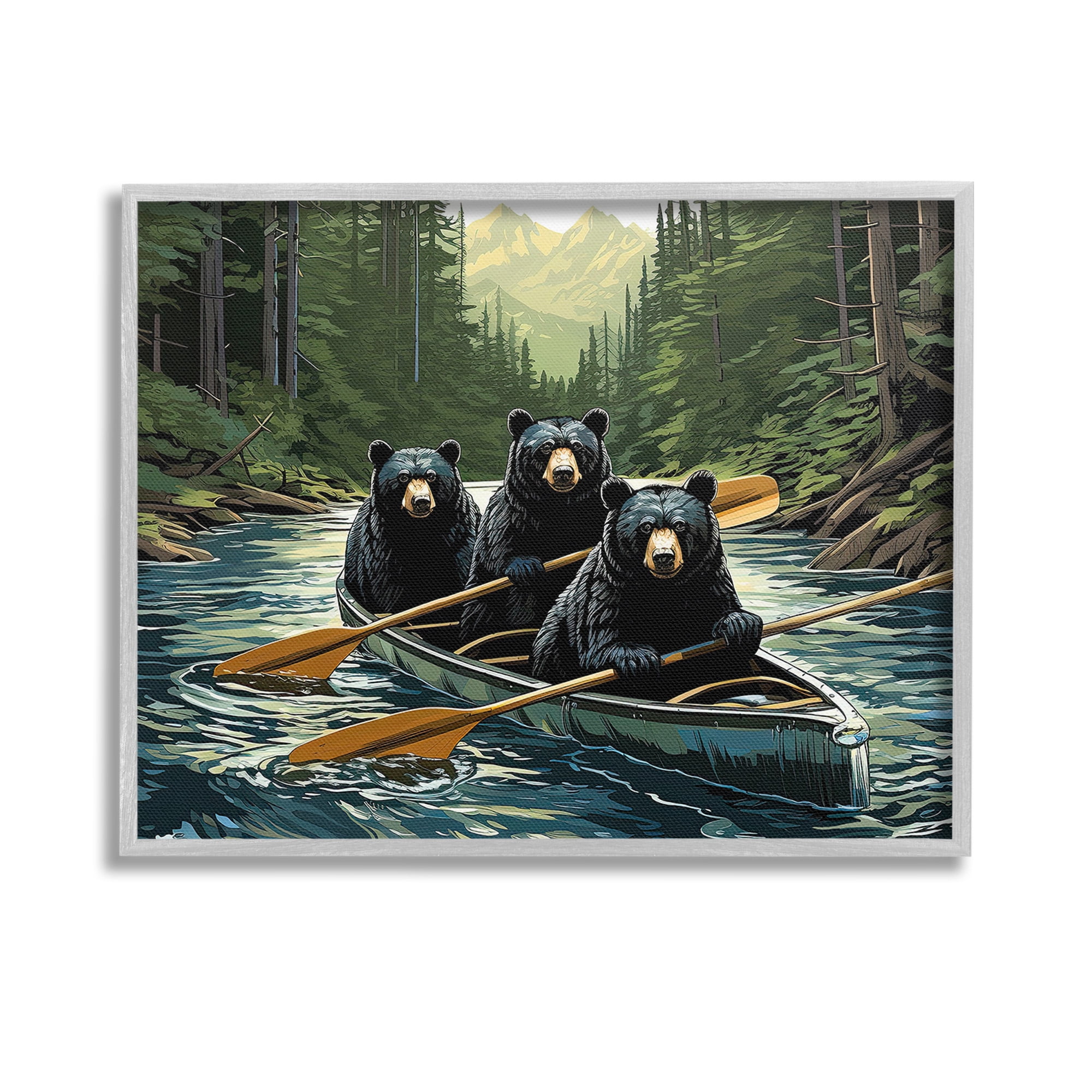 Stupell Industries Woodland Canoeing Bears Animals & Insects Painting Gray Framed Art Print Wall Art, 14 x 11