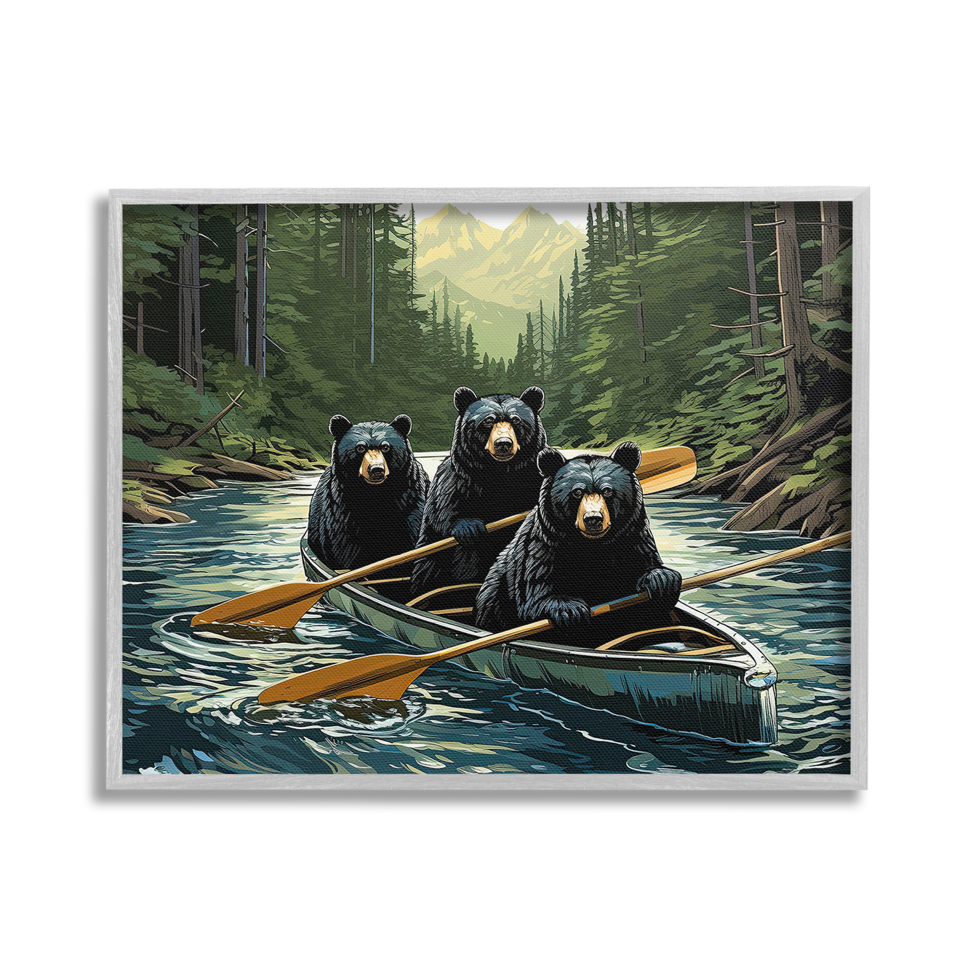Stupell Industries Woodland Canoeing Bears Animals & Insects Painting Gray Framed Art Print Wall Art, 20 x 16