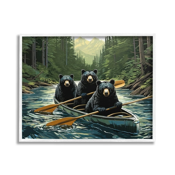 Stupell Industries Woodland Canoeing Bears Animals & Insects Painting White Framed Art Print Wall Art, 30 x 24