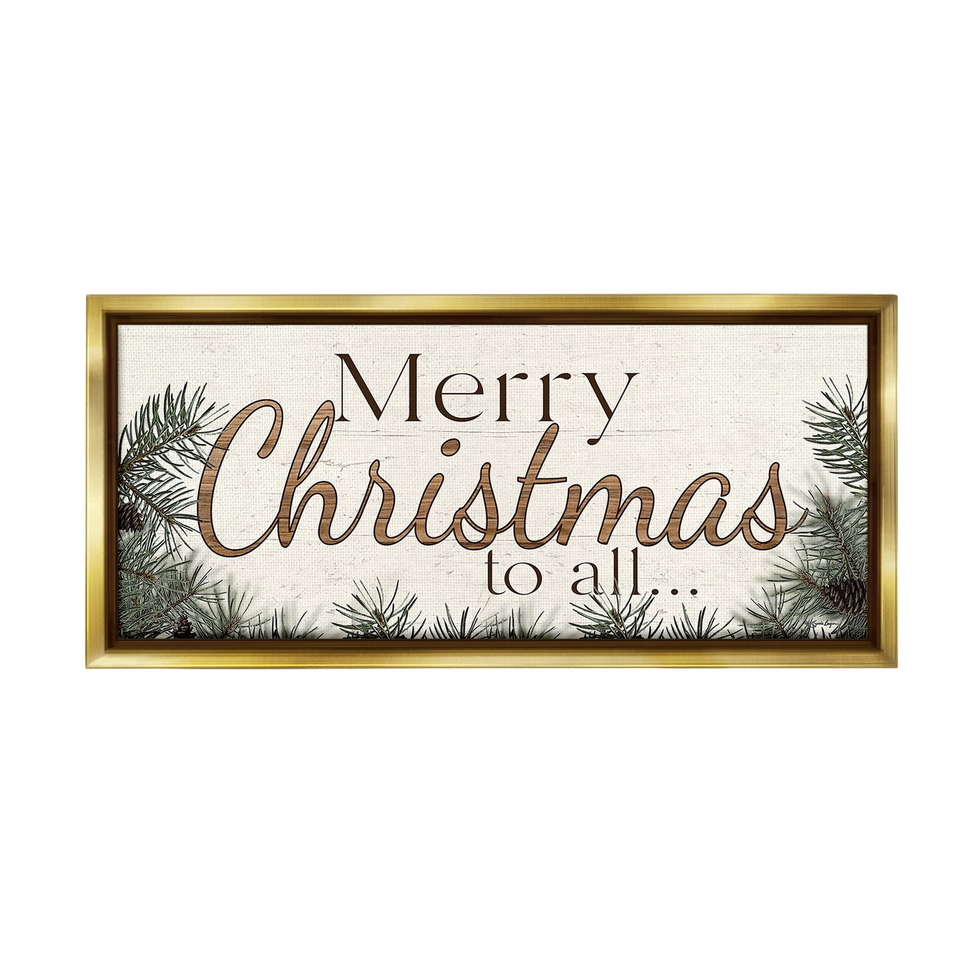 Stupell Industries Woodland Christmas Typography Holiday Painting Gold Floater Framed Canvas Art Print Wall Art, 31 x 14