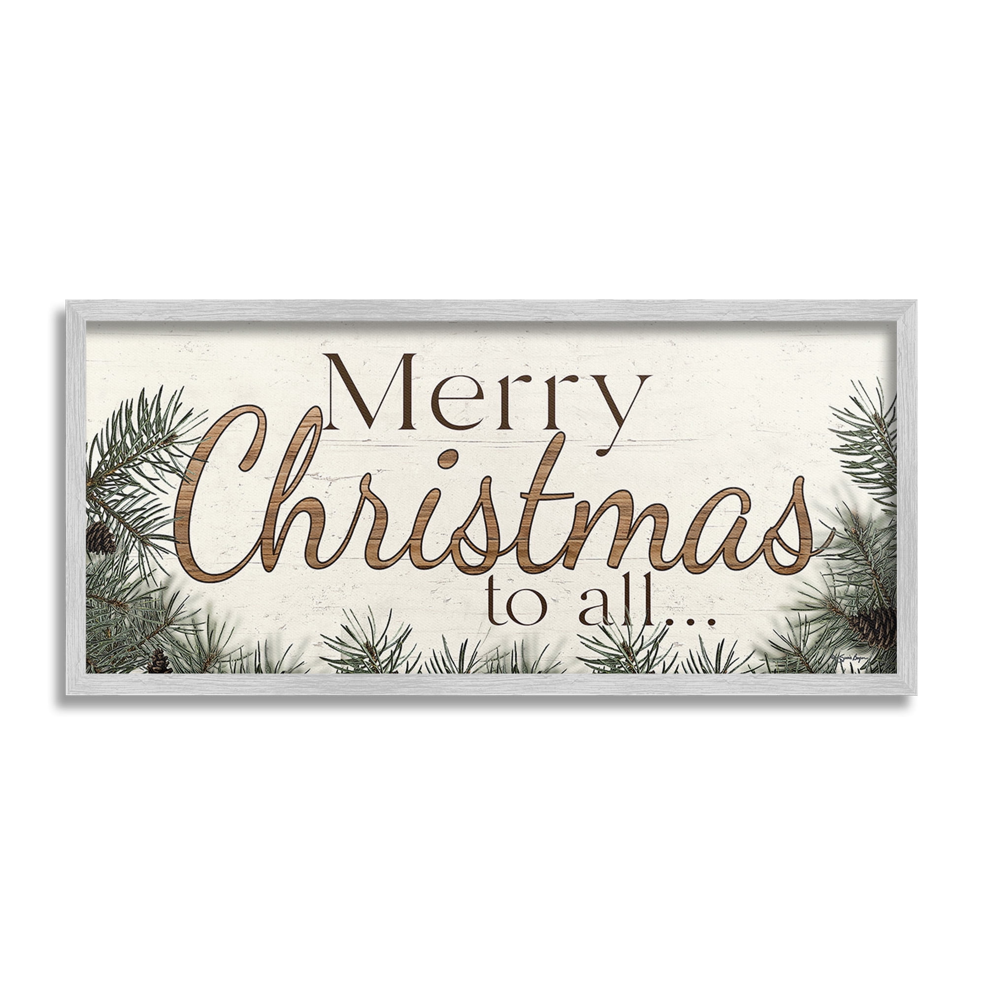 Stupell Industries Woodland Christmas Typography Holiday Painting Gray Framed Art Print Wall Art, 30 x 13