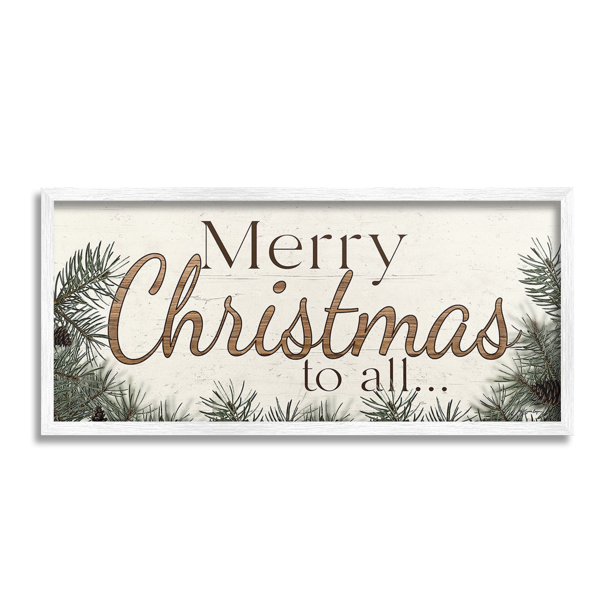 Stupell Industries Woodland Christmas Typography Holiday Painting White Framed Art Print Wall Art, 30 x 13