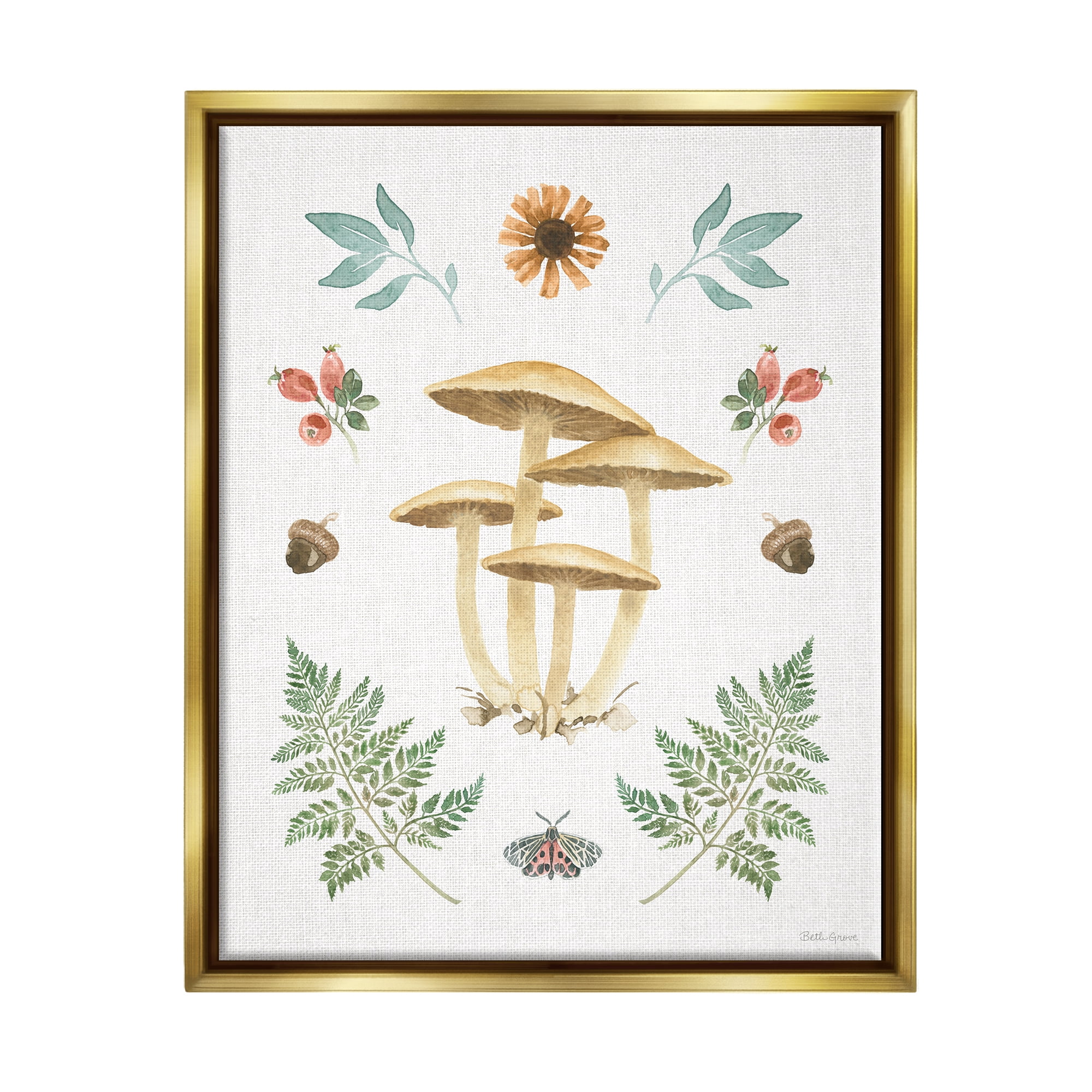 Stupell Industries Woodland Cottage Botanicals Botanical & Floral Painting Gold Floater Framed Art Print Wall Art, 25 x 31